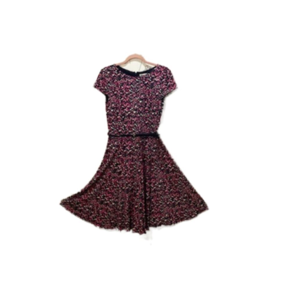 NWOT LAURA JEFFRIES Women's Fit & Flare Midi Jersey Dress & Belt Size 10 Career